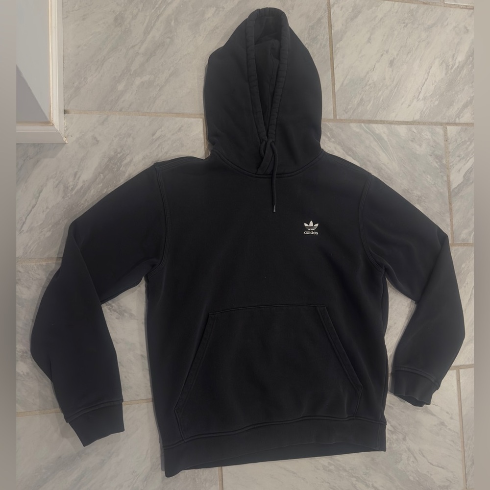 Adidas Mens Pullover Black Hoodie With No Size Tag But Measures Large Activewear
